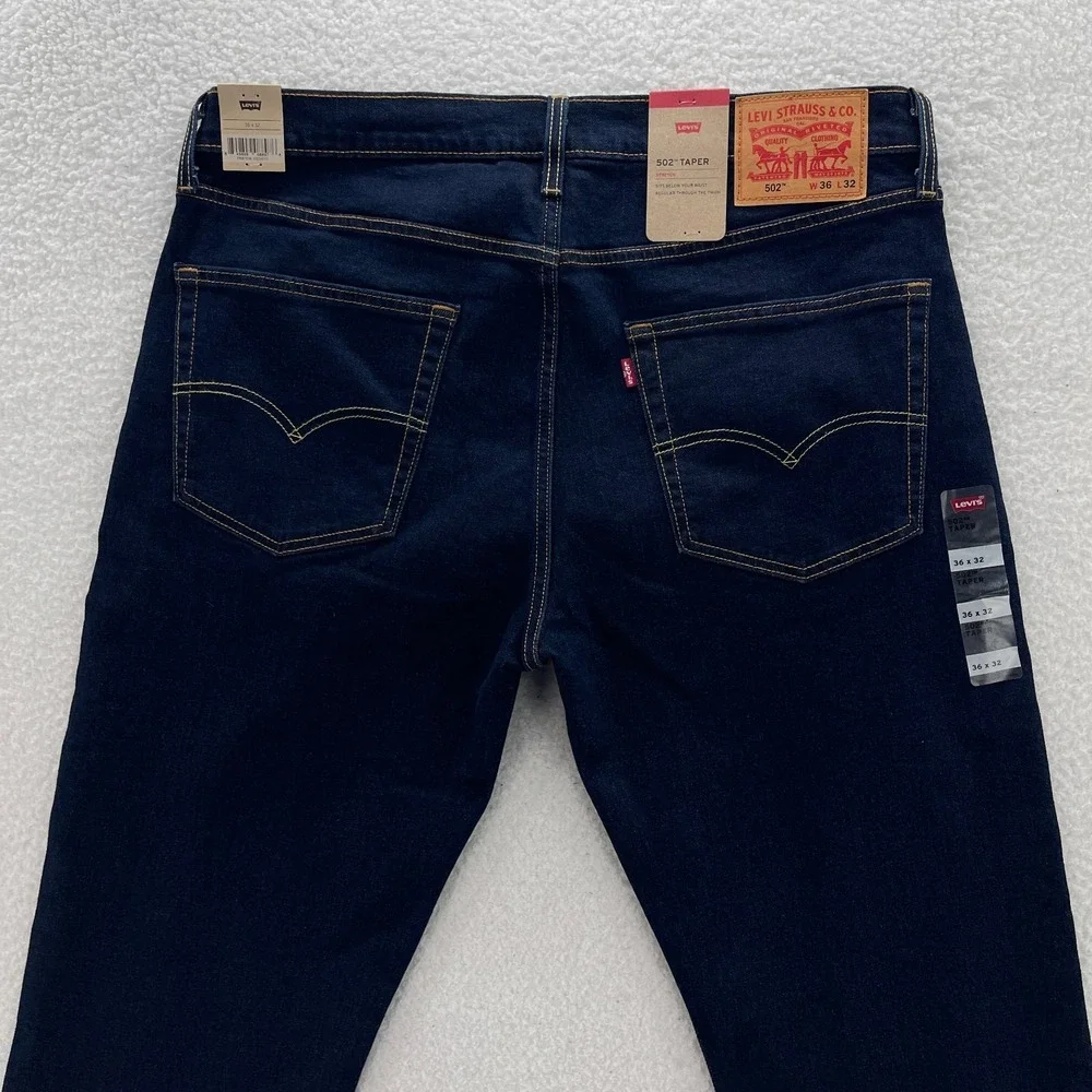 Levis 502 Jeans Mens 36x32 Blue Taper Dark Wash Stretch Denim Preppy Minimalist